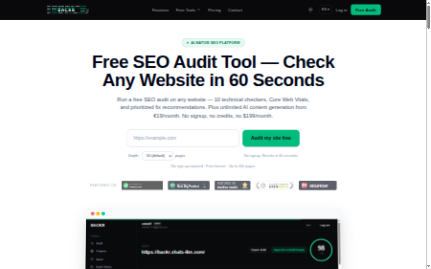 BACKR hero: AI-native SEO platform