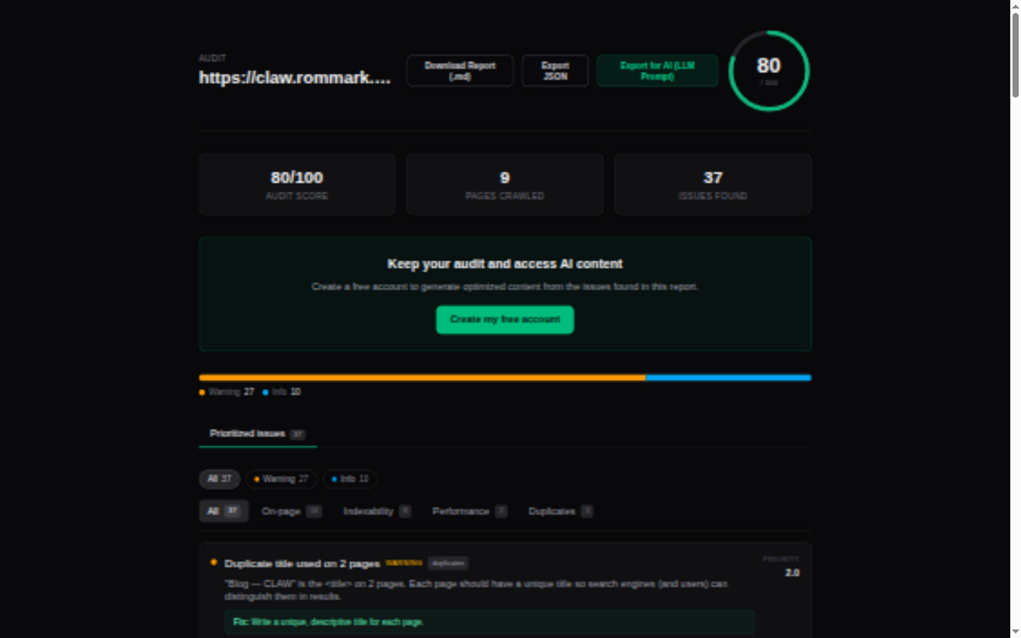 BACKR issue detail card with fix suggestion