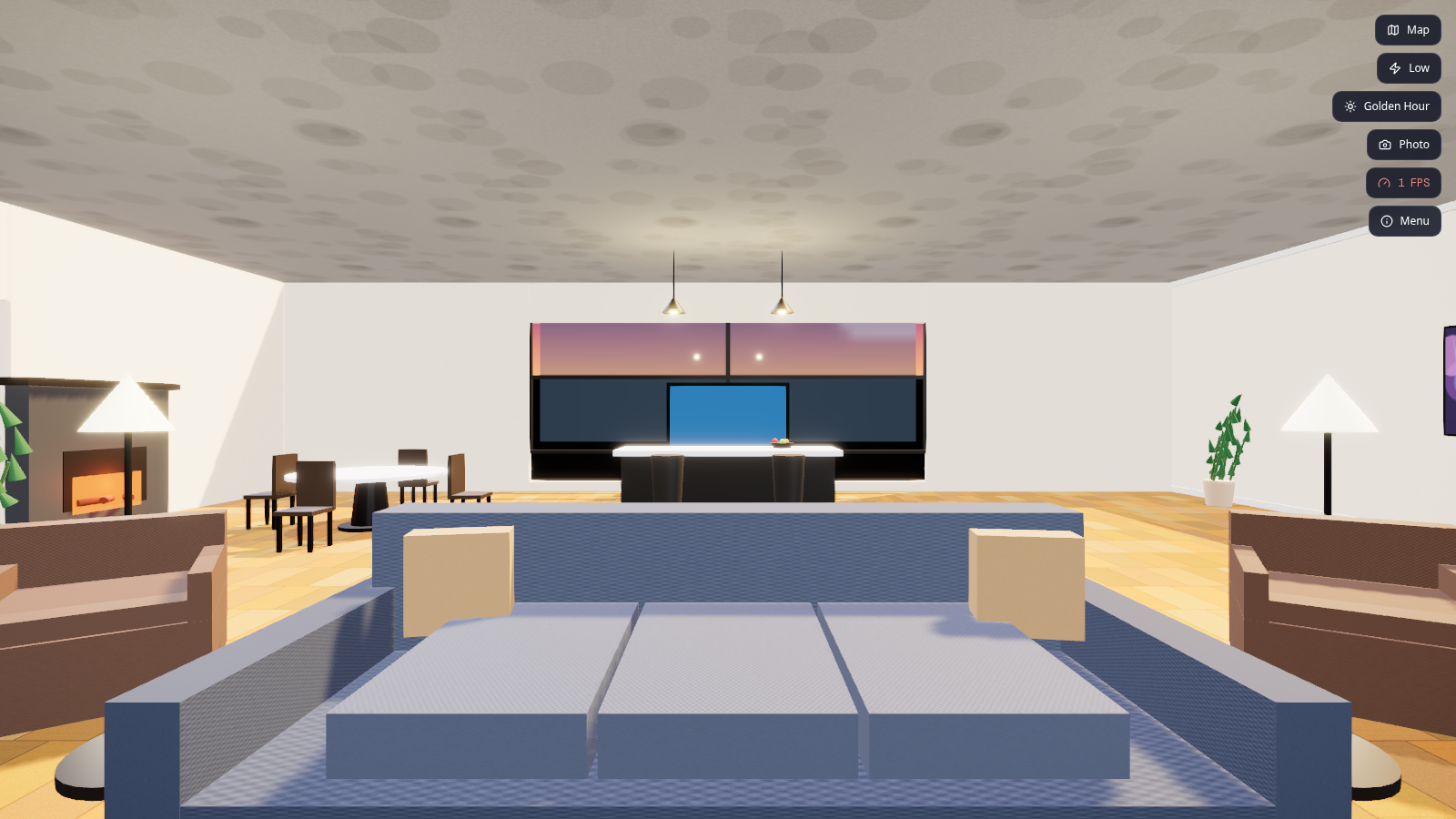 GLM-5.3 penthouse tour — golden hour lighting preset