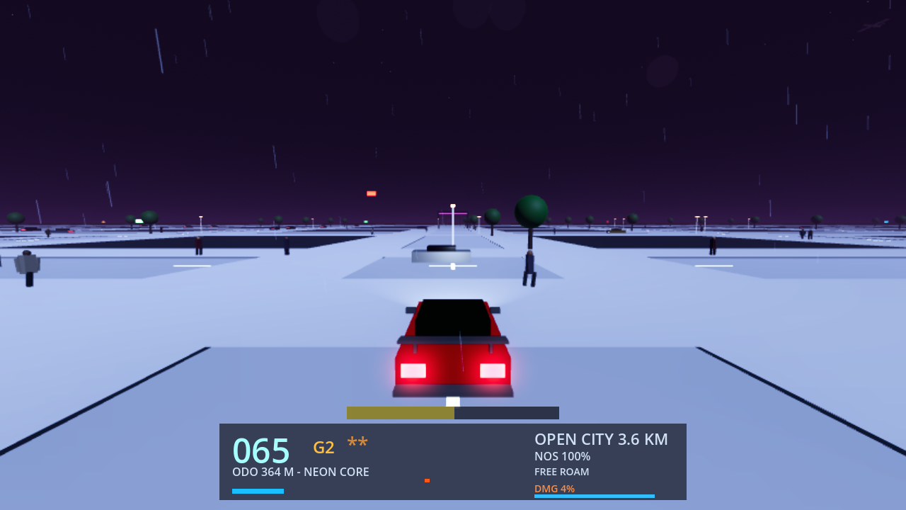 Night drive among the high-rise towers of downtown