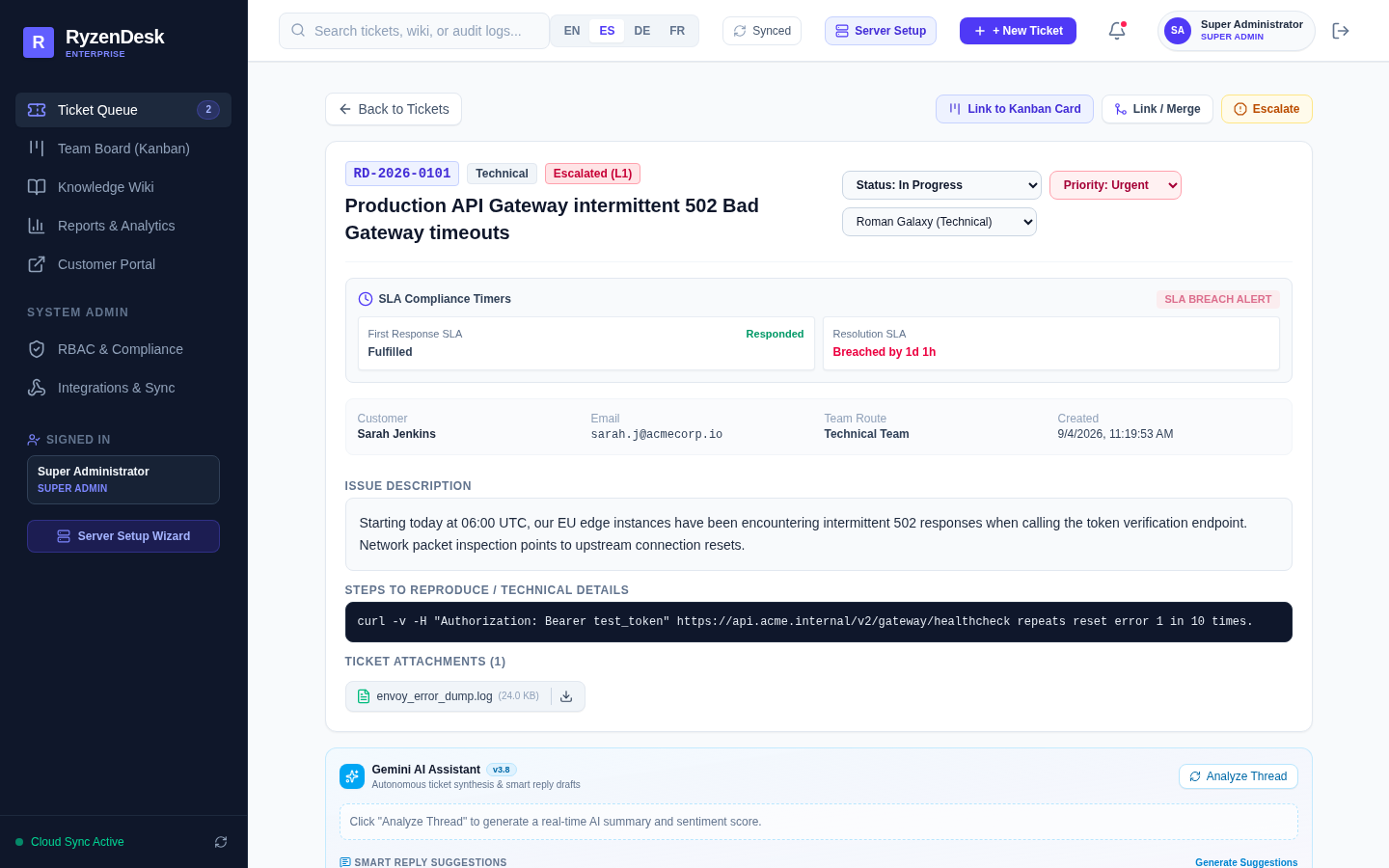 RyzenDesk Interactive Ticket Discussion