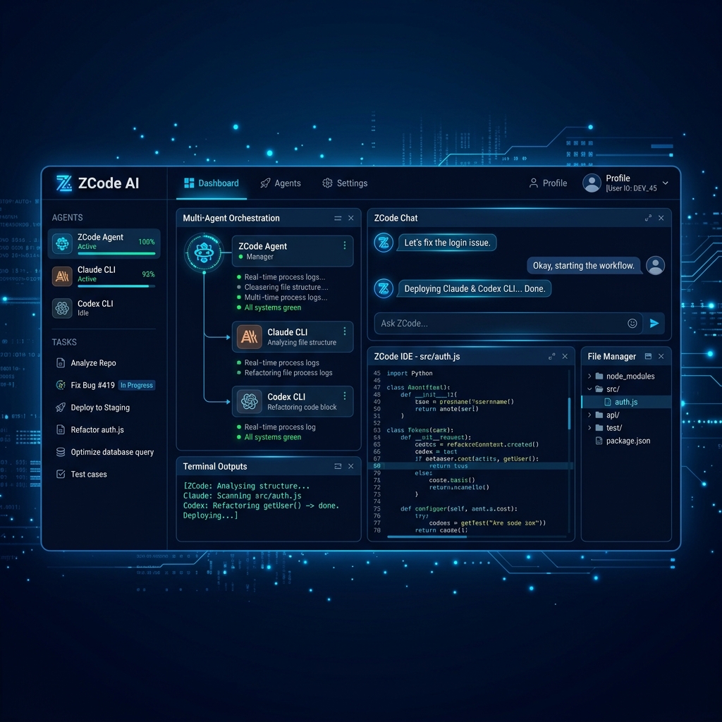 ZCode multi-agent dashboard interface